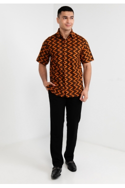 TUSCA MEN | Eusoff Short Sleeves Batik Shirt in Orange