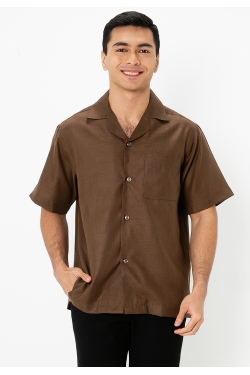 TUSCA MEN | Alunan Relax Cotton Linen Shirt in Dark Brown