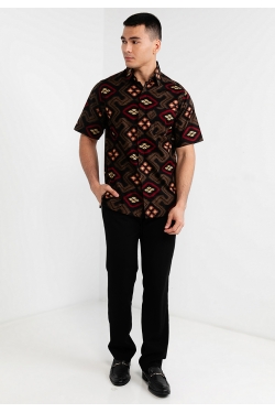 TUSCA MEN | Eusoff Short Sleeves Batik Shirt in Black