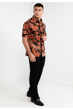 TUSCA MEN | Eusoff Short Sleeves Batik Shirt in Black